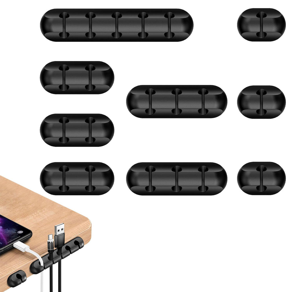 9 Stück Kabelhalter Schreibtisch mit 20 Schlitzen, Silikon Kabelclips Selbstklebend, Kabel Organizer, Schwarze Kabelorganizer Clips für kabelmanagement im Auto, Büro und Zuhause