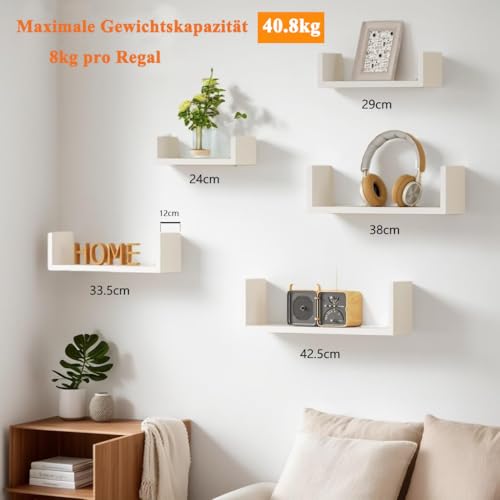 SRIWATANA Wandregal Weiß 5 STK. Regal Wand Holz Schweberegale Wandboard