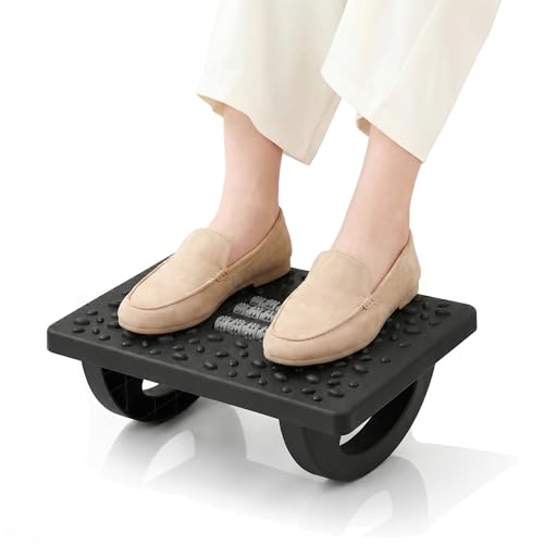 Ergonomische Fußstütze Schreibtisch mit Massagerollen, Büro Fußablage unter Tisch, Akupressur Fußhocker zur Linderung von Plantarfasziitis, Wippfunktion (Grau)