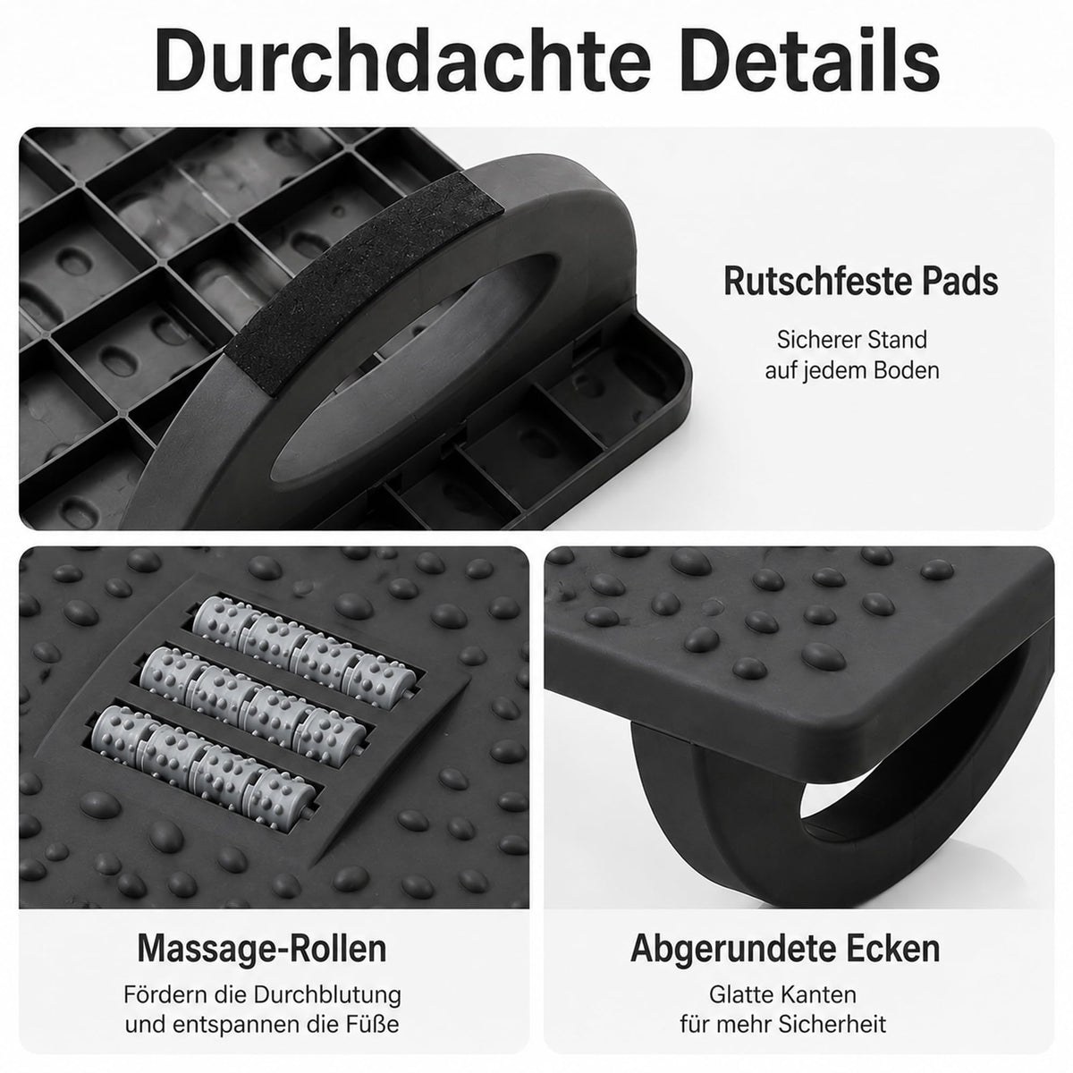 Ergonomische Fußstütze Schreibtisch mit Massagerollen, Büro Fußablage unter Tisch, Akupressur Fußhocker zur Linderung von Plantarfasziitis, Wippfunktion (Grau)