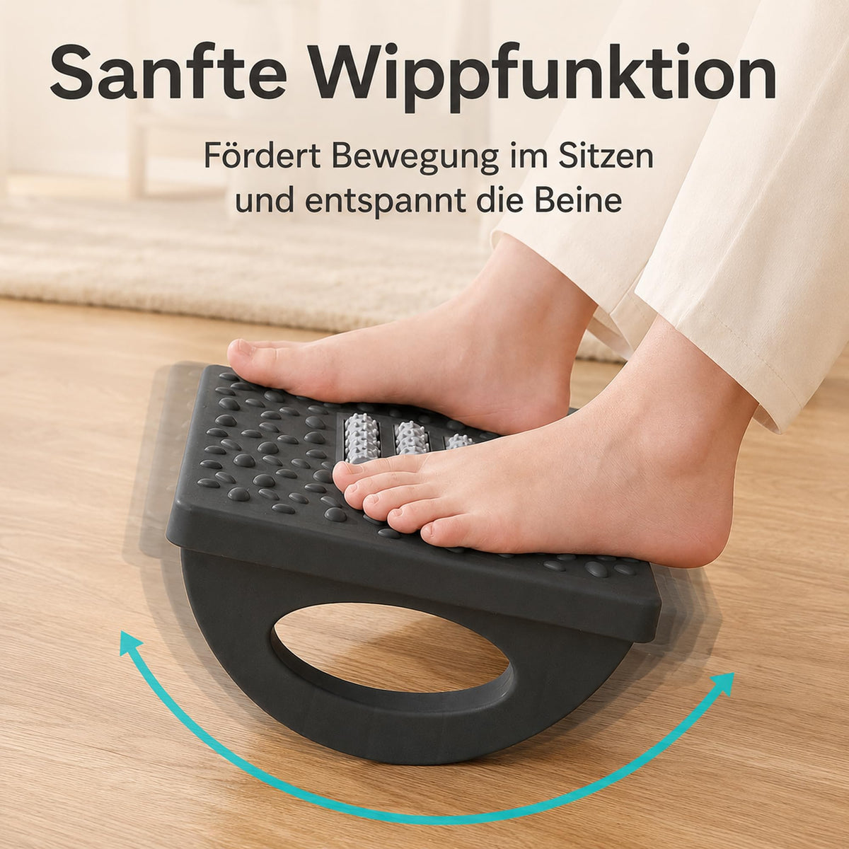 Ergonomische Fußstütze Schreibtisch mit Massagerollen, Büro Fußablage unter Tisch, Akupressur Fußhocker zur Linderung von Plantarfasziitis, Wippfunktion (Grau)