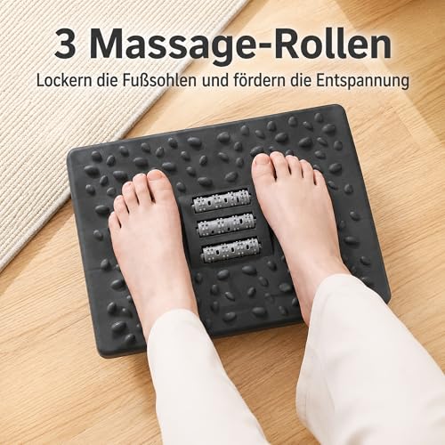 Ergonomische Fußstütze Schreibtisch mit Massagerollen, Büro Fußablage unter Tisch, Akupressur Fußhocker zur Linderung von Plantarfasziitis, Wippfunktion (Grau)