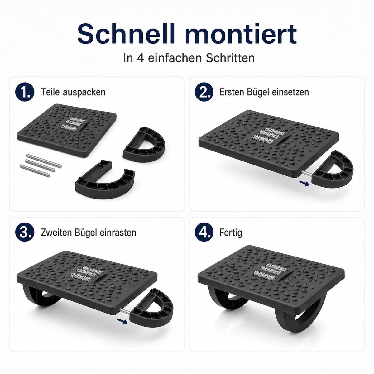 Ergonomische Fußstütze Schreibtisch mit Massagerollen, Büro Fußablage unter Tisch, Akupressur Fußhocker zur Linderung von Plantarfasziitis, Wippfunktion (Grau)