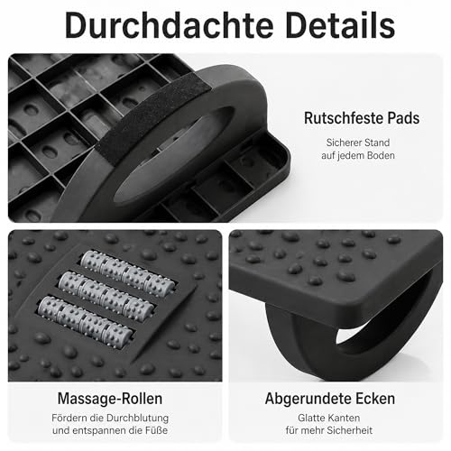 Ergonomische Fußstütze Schreibtisch mit Massagerollen, Büro Fußablage unter Tisch, Akupressur Fußhocker zur Linderung von Plantarfasziitis, Wippfunktion (Grau)