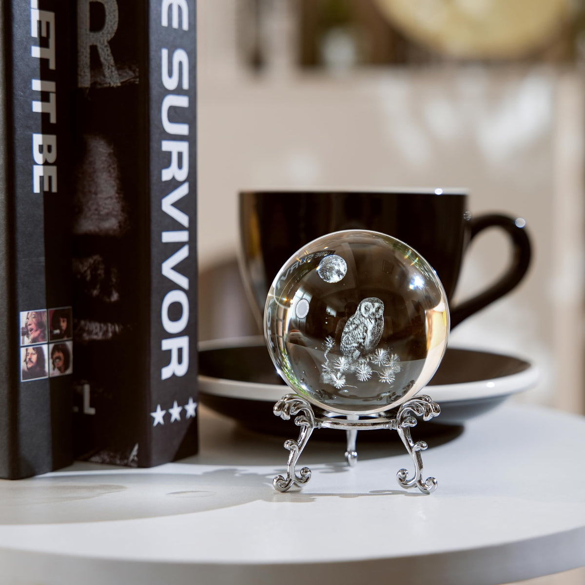 3D Laser Kristallkugel Eulen Deko - Eulen Geschenke Briefbeschwerer, Schneekugel Eule Glaskugel, Ornament, Dekorative Kugeln,60mm