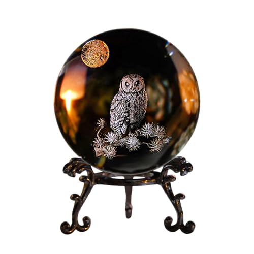 3D Laser Kristallkugel Eulen Deko - Eulen Geschenke Briefbeschwerer, Schneekugel Eule Glaskugel, Ornament, Dekorative Kugeln,60mm