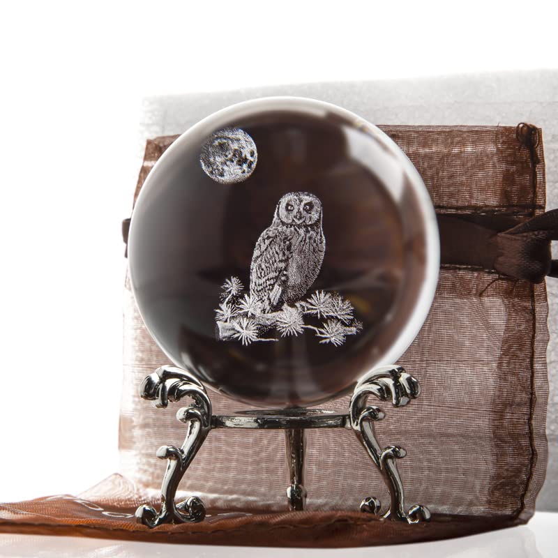 3D Laser Kristallkugel Eulen Deko - Eulen Geschenke Briefbeschwerer, Schneekugel Eule Glaskugel, Ornament, Dekorative Kugeln,60mm