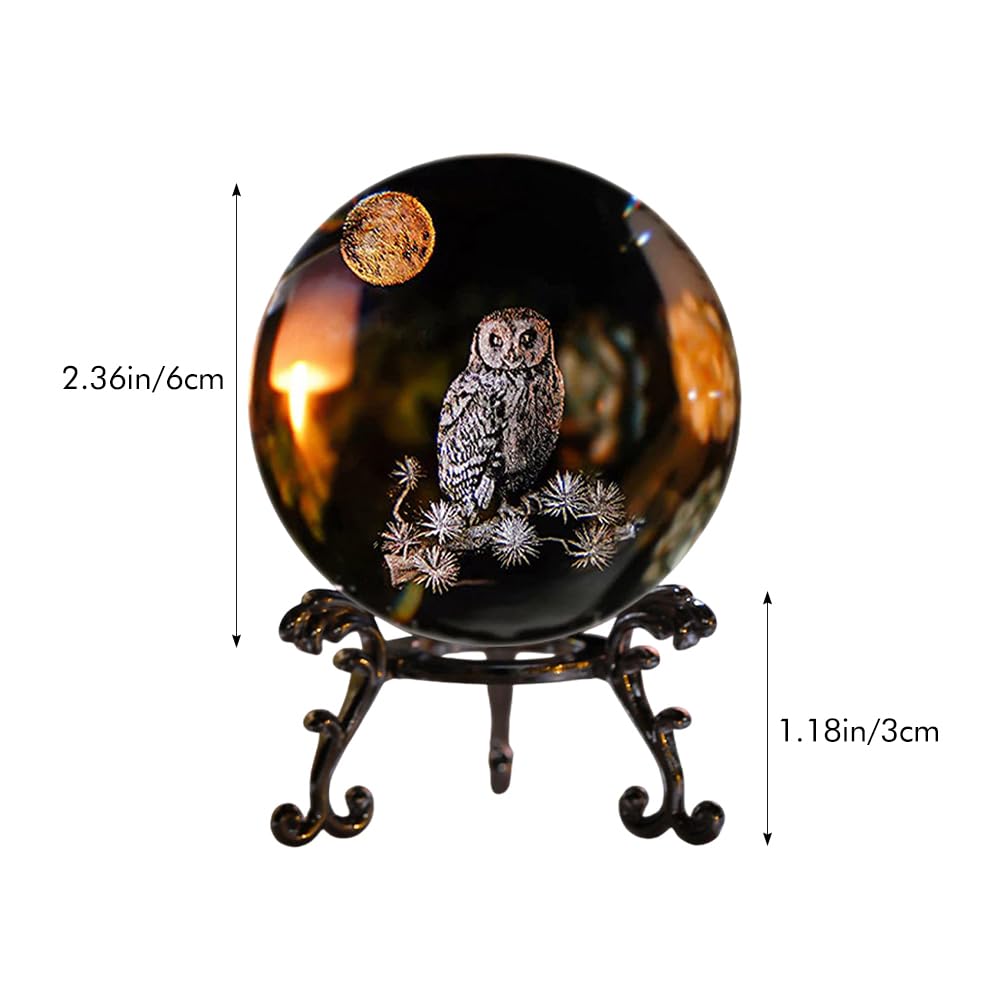 3D Laser Kristallkugel Eulen Deko - Eulen Geschenke Briefbeschwerer, Schneekugel Eule Glaskugel, Ornament, Dekorative Kugeln,60mm