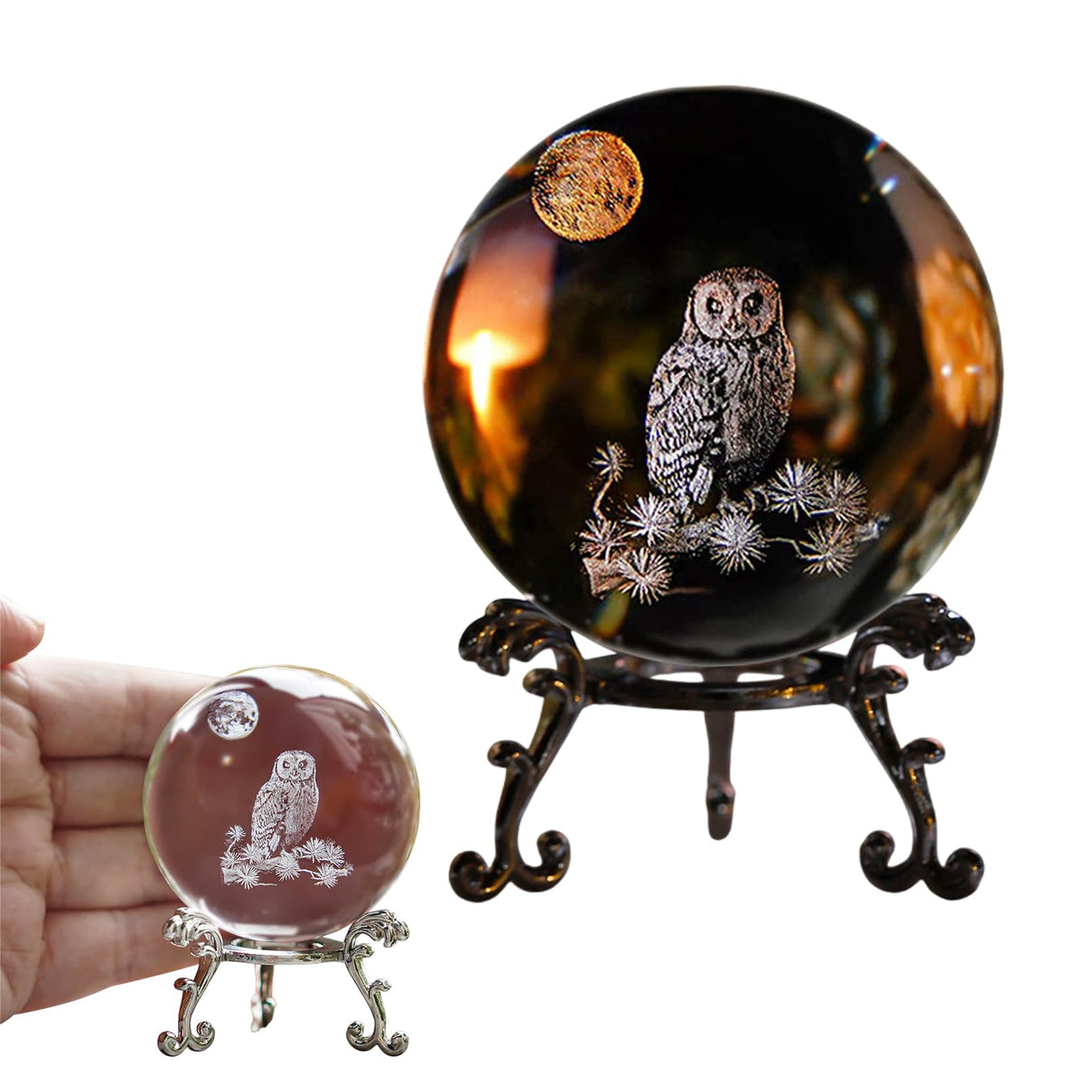 3D Laser Kristallkugel Eulen Deko - Eulen Geschenke Briefbeschwerer, Schneekugel Eule Glaskugel, Ornament, Dekorative Kugeln,60mm