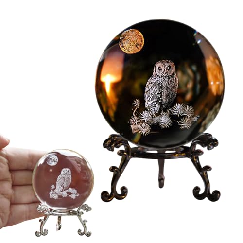 3D Laser Kristallkugel Eulen Deko - Eulen Geschenke Briefbeschwerer, Schneekugel Eule Glaskugel, Ornament, Dekorative Kugeln,60mm