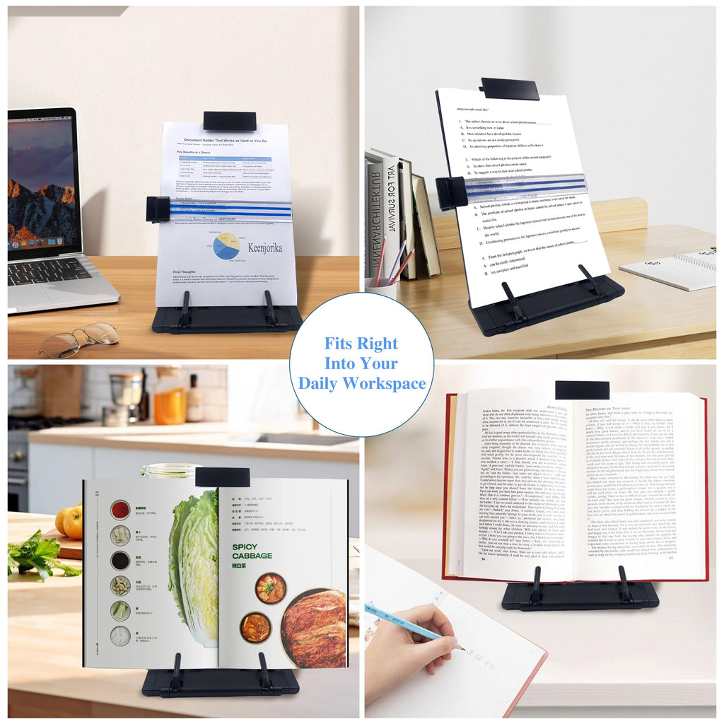 Keenjorika Desktop Dokumentenbuchhalter mit 7 verstellbaren Positionen, Schwarz Dokumentenhalter für Schreibtisch, Papierhalter Kopierständer Halter für Sprache, Papierhalter Ständer für Schreibtisch