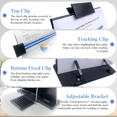 Keenjorika Desktop Dokumentenbuchhalter mit 7 verstellbaren Positionen, Schwarz Dokumentenhalter für Schreibtisch, Papierhalter Kopierständer Halter für Sprache, Papierhalter Ständer für Schreibtisch