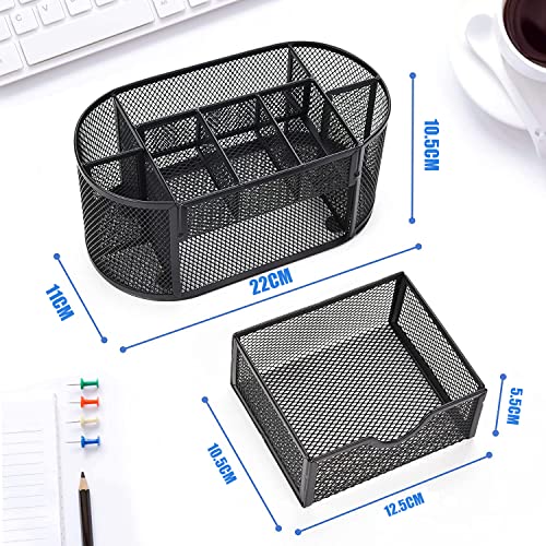 Schreibtisch Organizer,stiftehalter schreibtisch,Mesh Metall Desktop Büro Organizer mit 8 Stifthaltern und 1 Schublade,Es Platz zu Hause, in der Schule oder im Büro sparen. (Schwarz)