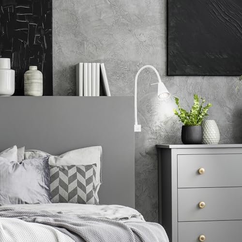 BRILONER - LED Leselampe mit Schalter am Gehäuse, schwenkbar, GU10 4,7W, 400lm, warmweißes Licht, Wandleuchte Innen, Wandlampe, Bettlampe, Lampe Bett, Leselicht, Nachttischlampe, 40,3 cm, Weiß