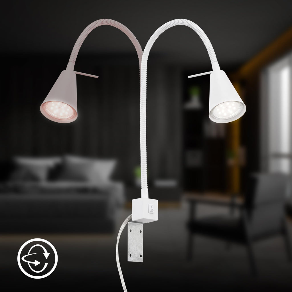 BRILONER - LED Leselampe mit Schalter am Gehäuse, schwenkbar, GU10 4,7W, 400lm, warmweißes Licht, Wandleuchte Innen, Wandlampe, Bettlampe, Lampe Bett, Leselicht, Nachttischlampe, 40,3 cm, Weiß