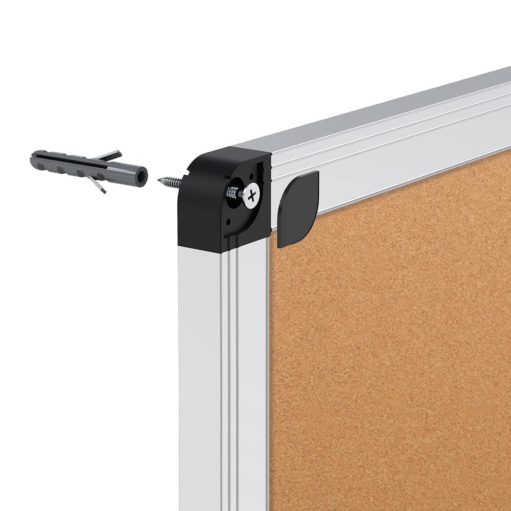 VIZ-PRO Korktafel 90 x 60 cm, Pinnwand mit Aluminiumrahmen, Wandmontage