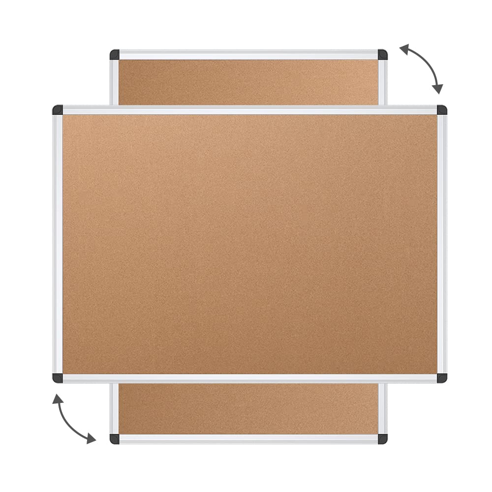 VIZ-PRO Korktafel 90 x 60 cm, Pinnwand mit Aluminiumrahmen, Wandmontage