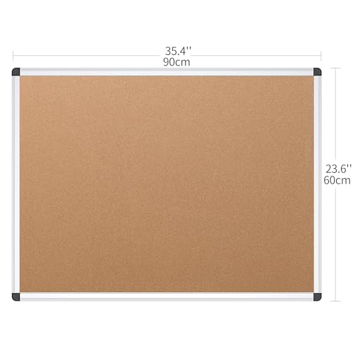 VIZ-PRO Korktafel 90 x 60 cm, Pinnwand mit Aluminiumrahmen, Wandmontage