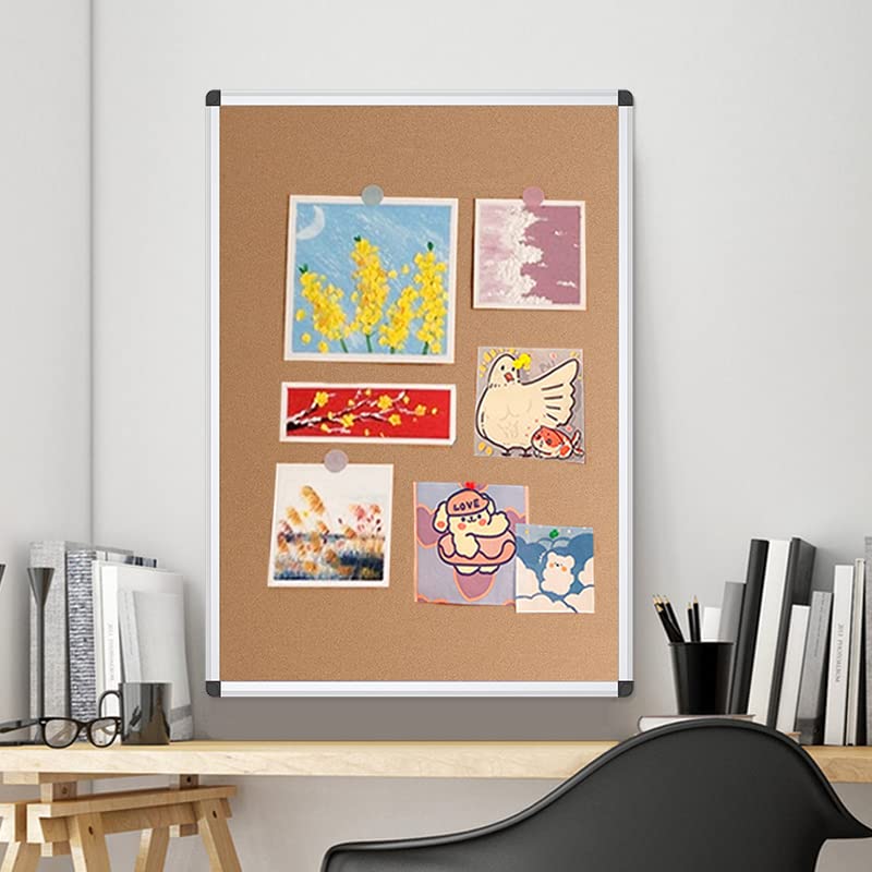 VIZ-PRO Korktafel 90 x 60 cm, Pinnwand mit Aluminiumrahmen, Wandmontage