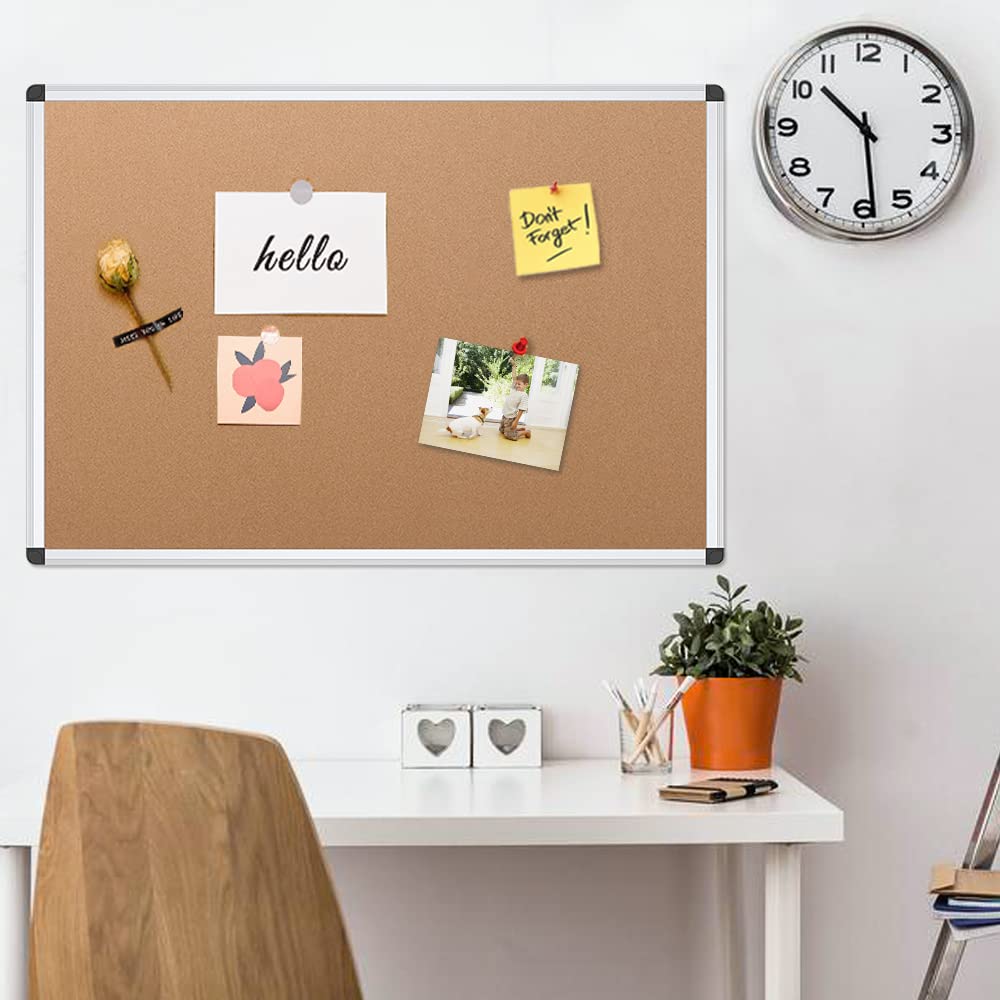 VIZ-PRO Korktafel 90 x 60 cm, Pinnwand mit Aluminiumrahmen, Wandmontage