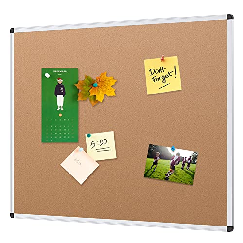 VIZ-PRO Korktafel 90 x 60 cm, Pinnwand mit Aluminiumrahmen, Wandmontage