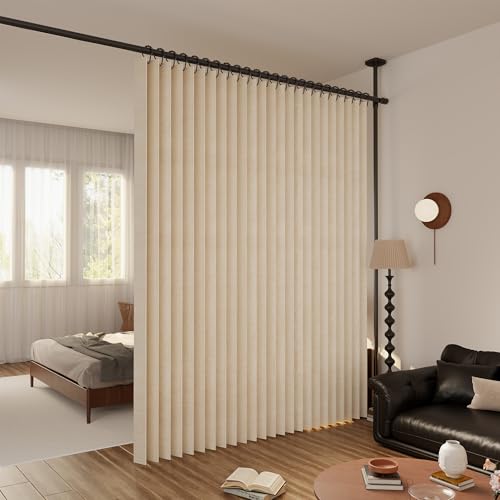 Raumteiler Vorhang Extra Breit – Trennvorhang Faltbar mit 3D Akkordeon-Design, Sichtschutz für Schlafzimmer & Büro, Raumtrenner inkl. Metallhaken & Leder-Strap (Beige, H220 x B254 cm)