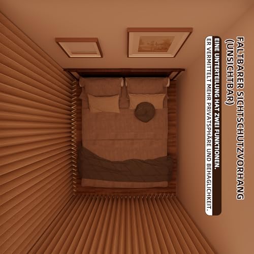 Raumteiler Vorhang Extra Breit – Trennvorhang Faltbar mit 3D Akkordeon-Design, Sichtschutz für Schlafzimmer & Büro, Raumtrenner inkl. Metallhaken & Leder-Strap (Beige, H220 x B254 cm)