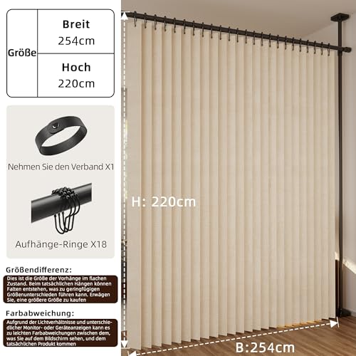 Raumteiler Vorhang Extra Breit – Trennvorhang Faltbar mit 3D Akkordeon-Design, Sichtschutz für Schlafzimmer & Büro, Raumtrenner inkl. Metallhaken & Leder-Strap (Beige, H220 x B254 cm)