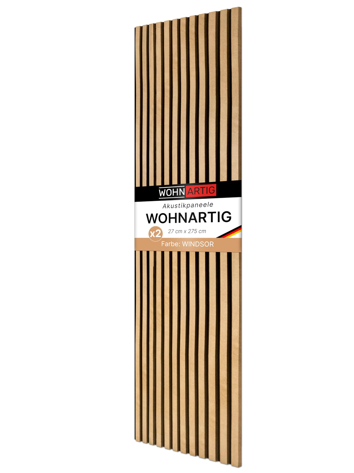 wohnartig® Akustikpaneele 1,485m² - 275cm x 54cm* set - (set = 2 Stück 275cm x 27cm) | Farbe: Eiche Windsor 280 | Wandverkleidung | Akustikpaneel | Wandpaneele auf filz | Akustikfilz