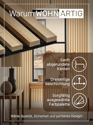 wohnartig® Akustikpaneele 1,485m² - 275cm x 54cm* set - (set = 2 Stück 275cm x 27cm) | Farbe: Eiche Windsor 280 | Wandverkleidung | Akustikpaneel | Wandpaneele auf filz | Akustikfilz