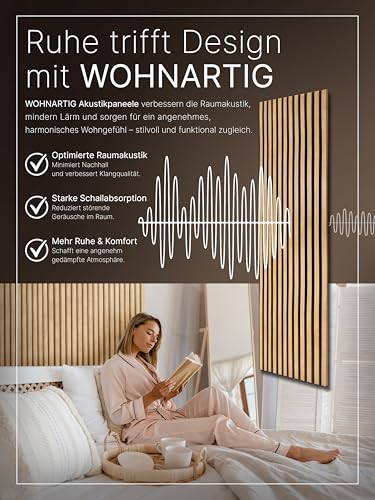 wohnartig® Akustikpaneele 1,485m² - 275cm x 54cm* set - (set = 2 Stück 275cm x 27cm) | Farbe: Eiche Windsor 280 | Wandverkleidung | Akustikpaneel | Wandpaneele auf filz | Akustikfilz