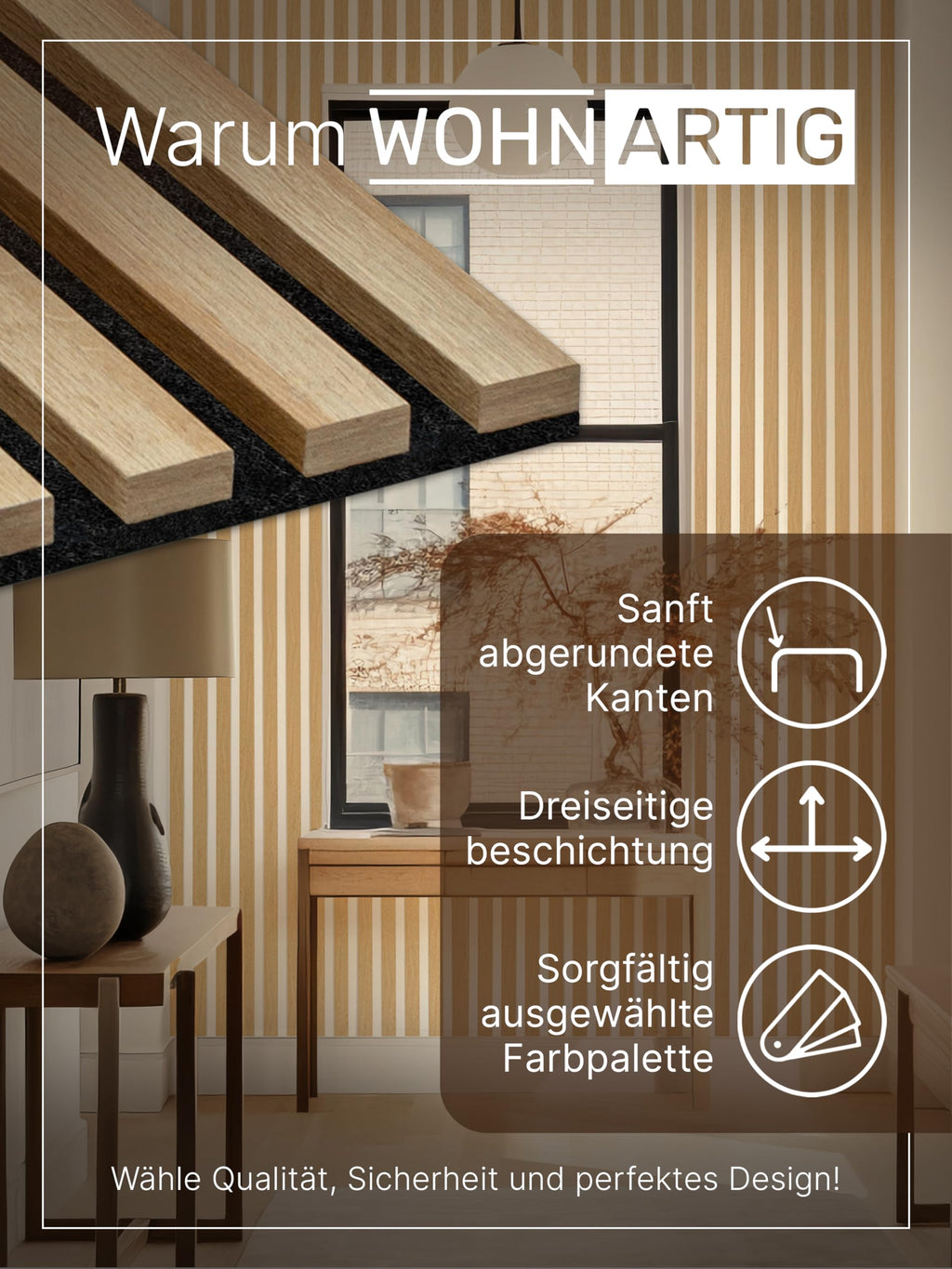 wohnartig® Akustikpaneele 1,485m² - 275cm x 54cm* set - (set = 2 Stück 275cm x 27cm) | Farbe: Eiche Windsor 280 | Wandverkleidung | Akustikpaneel | Wandpaneele auf filz | Akustikfilz