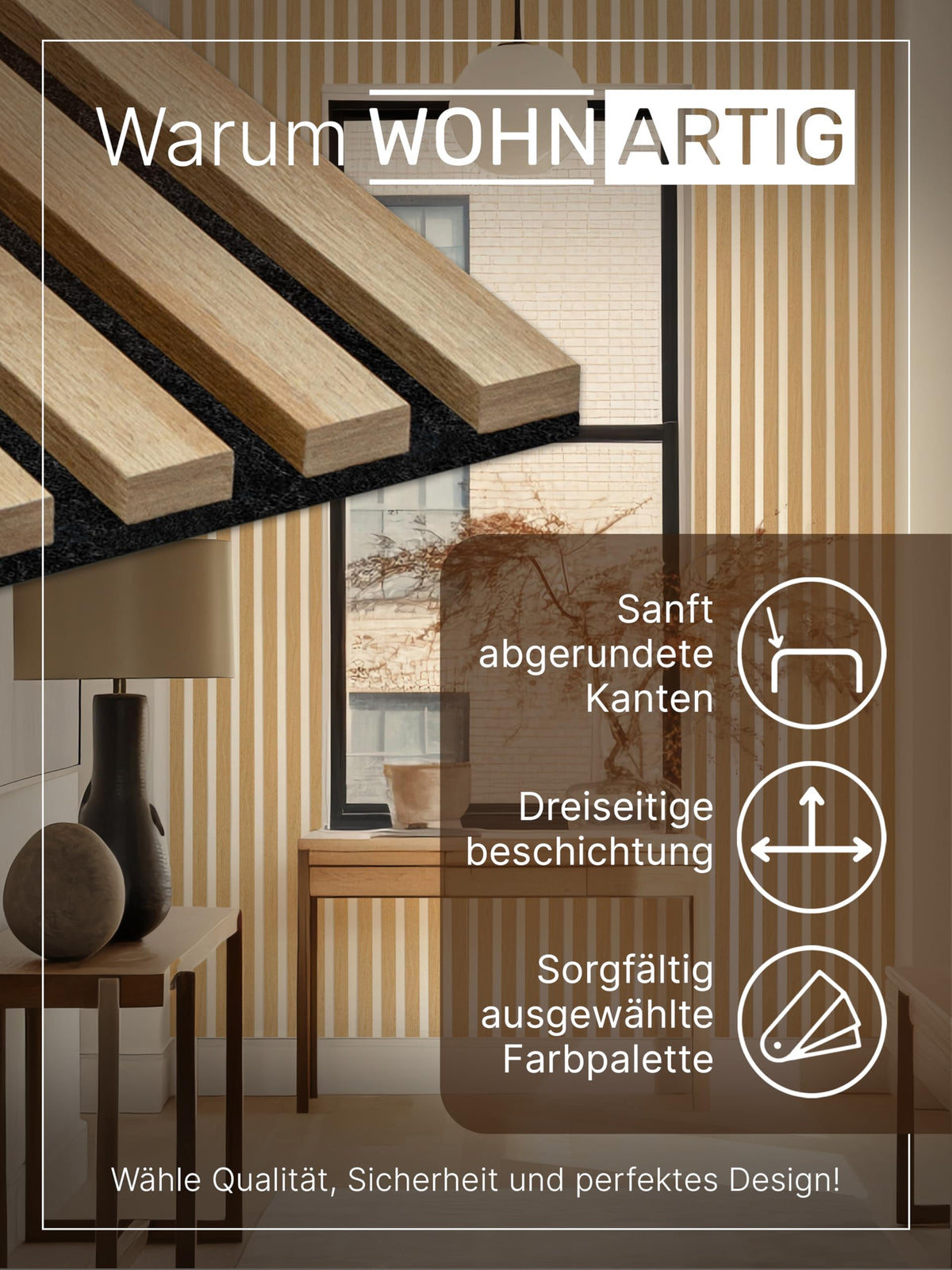 wohnartig® Akustikpaneele 1,485m² - 275cm x 54cm* set - (set = 2 Stück 275cm x 27cm) | Farbe: Eiche Windsor 280 | Wandverkleidung | Akustikpaneel | Wandpaneele auf filz | Akustikfilz