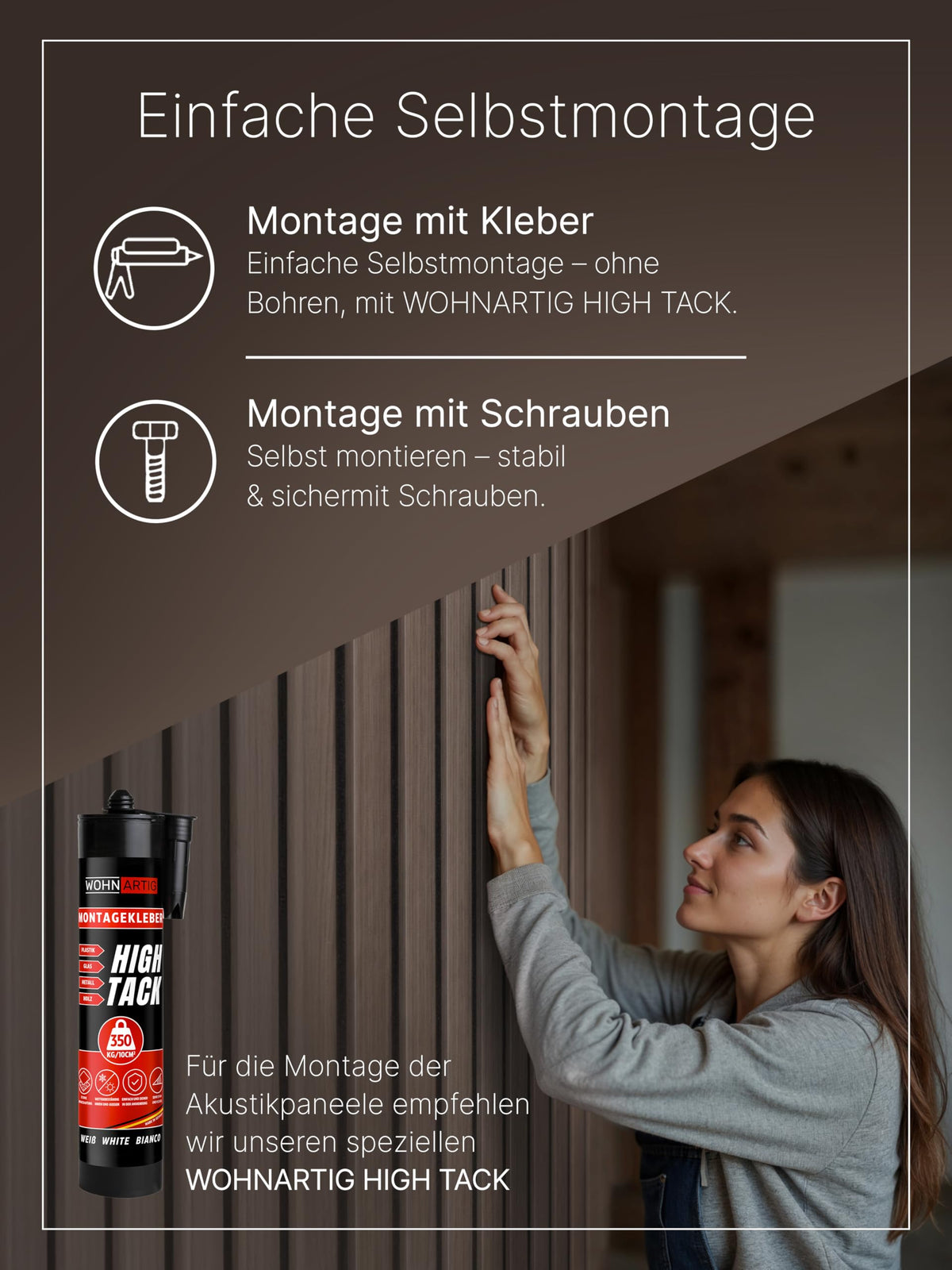 wohnartig® Akustikpaneele 1,485m² - 275cm x 54cm* set - (set = 2 Stück 275cm x 27cm) | Farbe: Eiche Windsor 280 | Wandverkleidung | Akustikpaneel | Wandpaneele auf filz | Akustikfilz