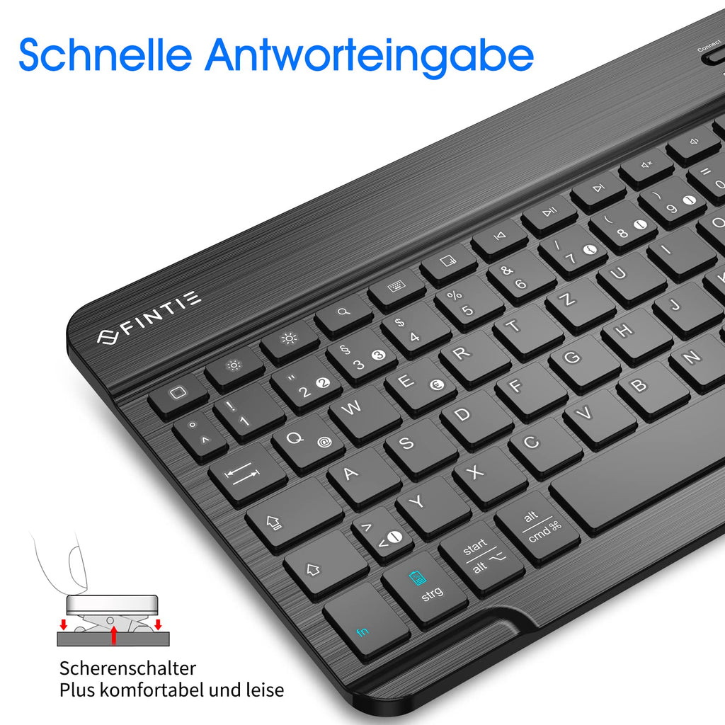 FINTIE Ultradünn Bluetooth Tastatur mit deutschem Layout QWERTZ, Schwarz