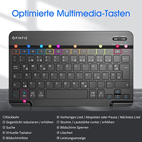 FINTIE Ultradünn Bluetooth Tastatur mit deutschem Layout QWERTZ, Schwarz