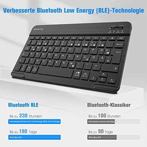 FINTIE Ultradünn Bluetooth Tastatur mit deutschem Layout QWERTZ, Schwarz