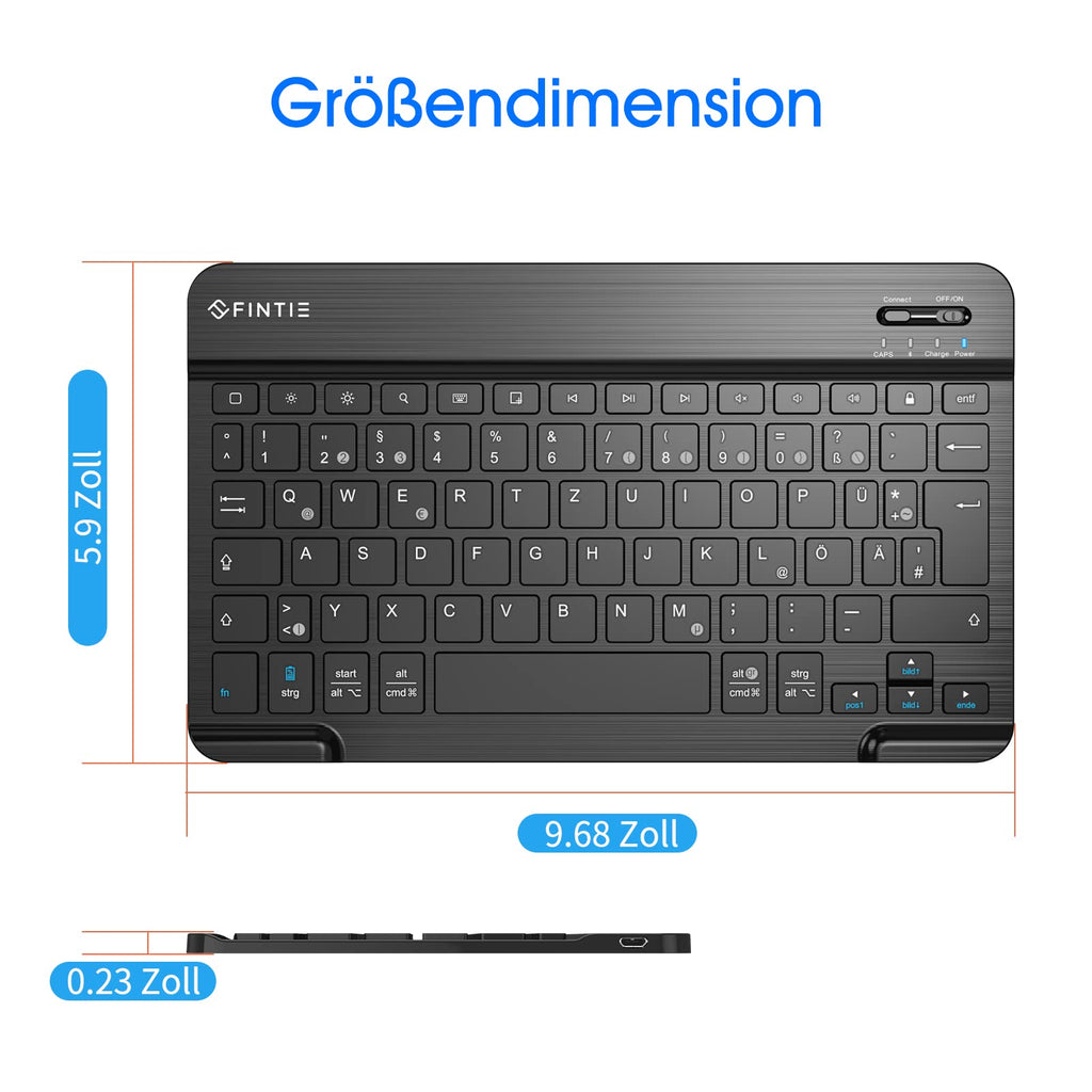 FINTIE Ultradünn Bluetooth Tastatur mit deutschem Layout QWERTZ, Schwarz