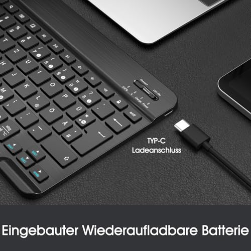 FINTIE Ultradünn Bluetooth Tastatur mit deutschem Layout QWERTZ, Schwarz