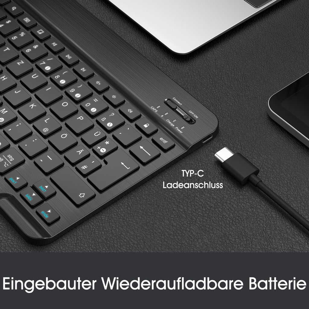 FINTIE Ultradünn Bluetooth Tastatur mit deutschem Layout QWERTZ, Schwarz