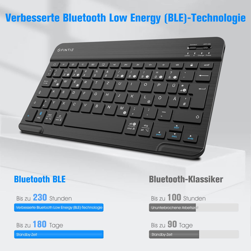 FINTIE Ultradünn Bluetooth Tastatur mit deutschem Layout QWERTZ, Schwarz