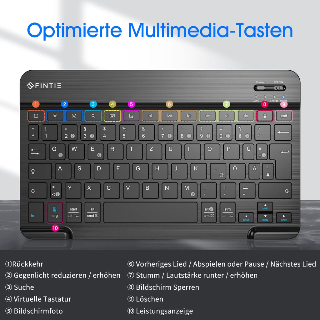 FINTIE Ultradünn Bluetooth Tastatur mit deutschem Layout QWERTZ, Schwarz