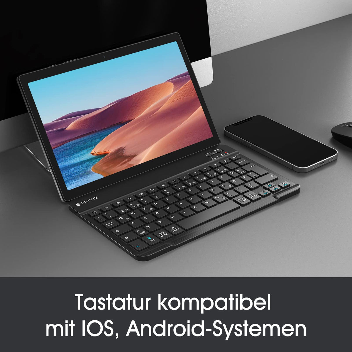 FINTIE Ultradünn Bluetooth Tastatur mit deutschem Layout QWERTZ, Schwarz