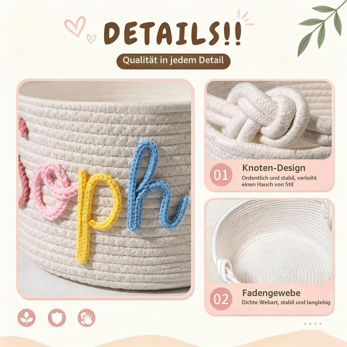 Personalisierter Baumwollkorb Beschrifteter Aufbewahrungskorb Babyzimmer