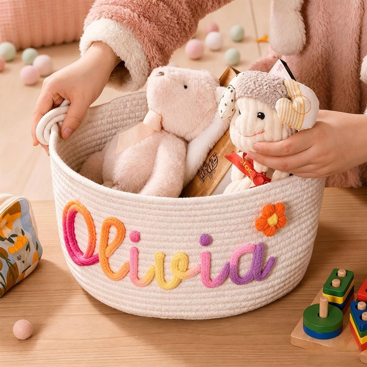 Personalisierter Baumwollkorb Beschrifteter Aufbewahrungskorb Babyzimmer