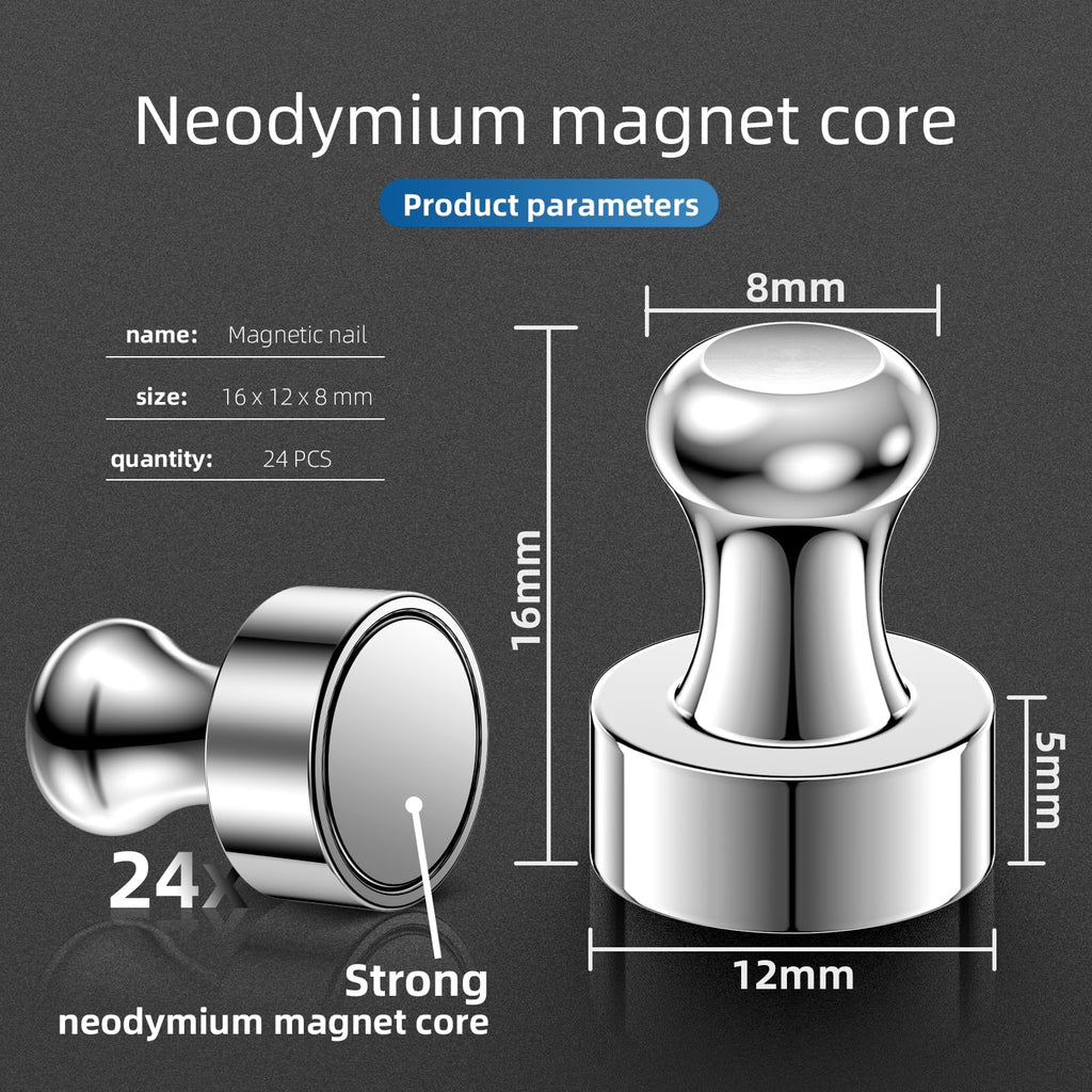 Magnete Stark 24 Stück– Magnet für Magnettafel mit Aufbewahrungsbox, Silber