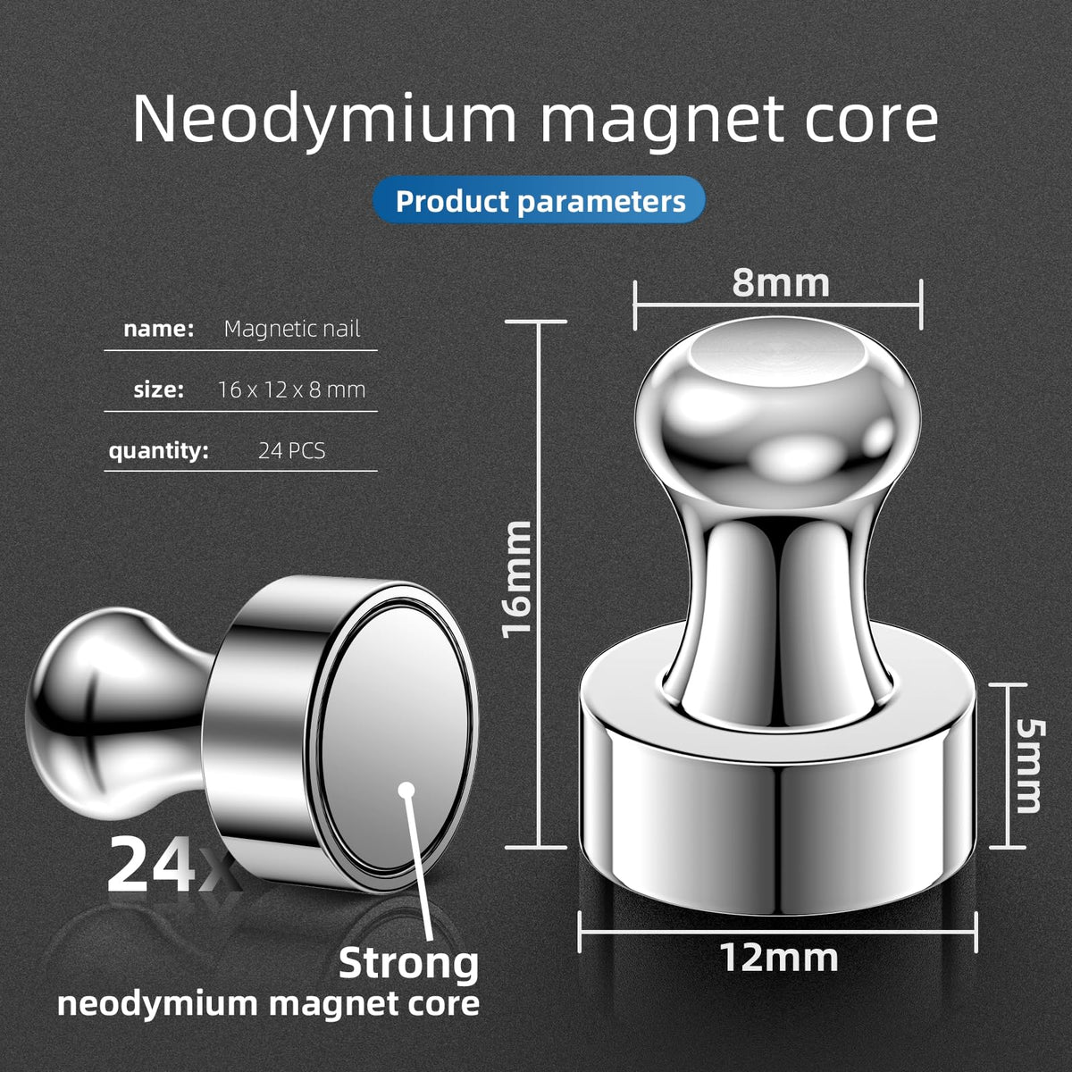 Magnete Stark 24 Stück– Magnet für Magnettafel mit Aufbewahrungsbox, Silber