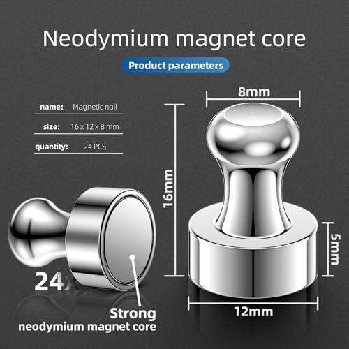 Magnete Stark 24 Stück– Magnet für Magnettafel mit Aufbewahrungsbox, Silber