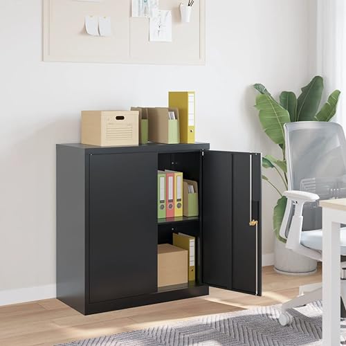 Aktenschrank Anthrazit aus pulverbeschichtetem Stahl 79x40x90 cm abschließbar Büroschrank mit Regal für Dokumentenschrank und Ordnerschrank Büro Arbeitszimmer Homeoffice