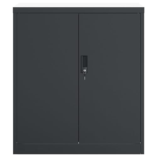 Aktenschrank Anthrazit aus pulverbeschichtetem Stahl 79x40x90 cm abschließbar Büroschrank mit Regal für Dokumentenschrank und Ordnerschrank Büro Arbeitszimmer Homeoffice